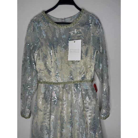 MAC DUGGAL Platinum Sequined 3/4 Sleeve Knee-Length Ball Gown 12460 Size 8 - Picture 3 of 11